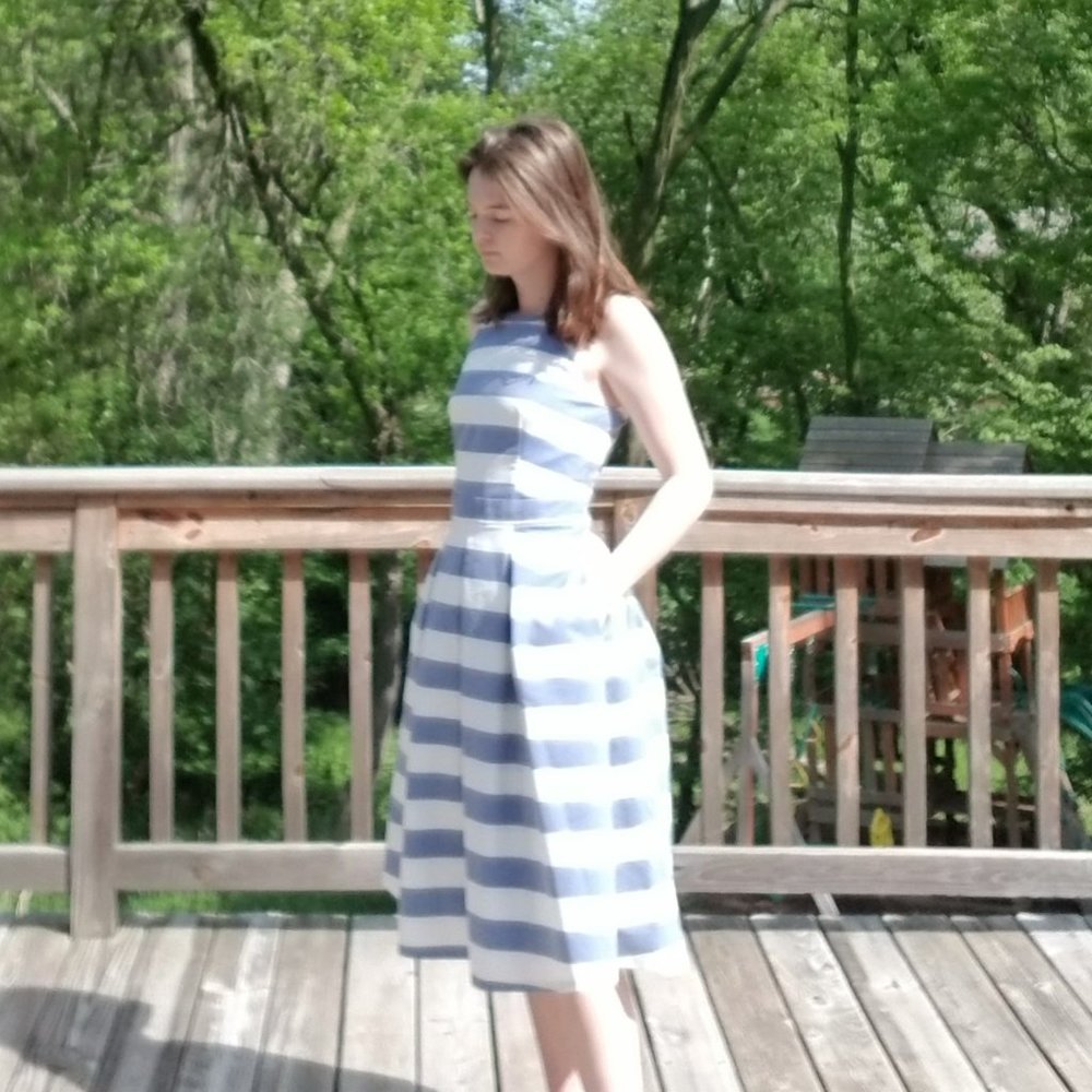 the limited blue and white striped dress